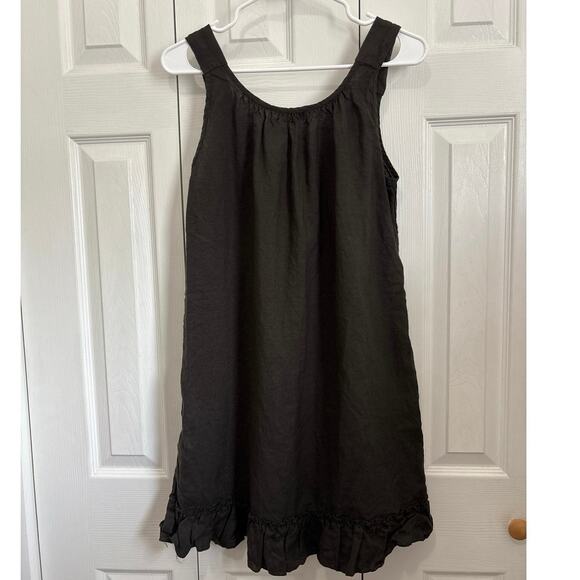 Bonjour Le Lin 100% Linen Black Ester Sleeping Dress with Ruffles Large - Picture 5 of 9